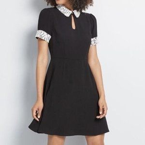 Modcloth Call It Classy Lace Collar Black A-line Dress